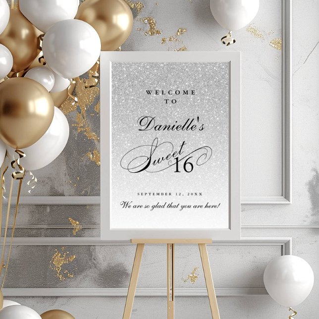 Silver Glitter Sweet 16 Personalised Welcome Poster (Creator Uploaded)