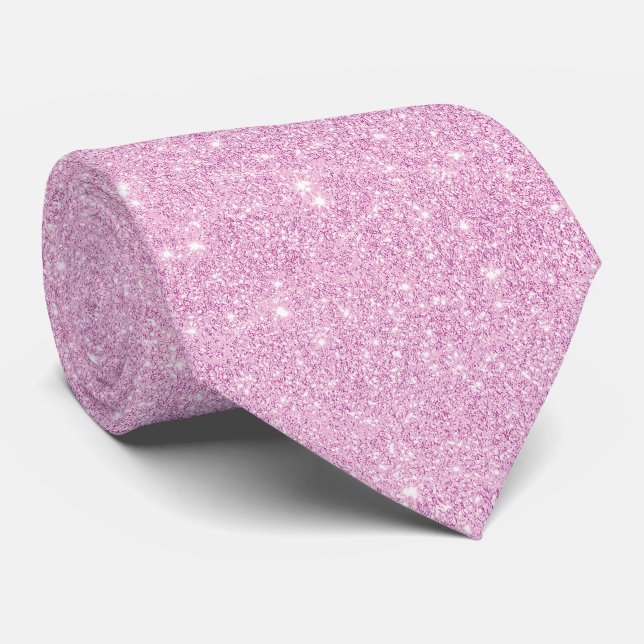 Silver Glitter Texture Purple Sparkling Shiny Tie (Rolled)