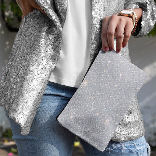 Silver Glitter Texture White Sparkling Diamond Accessory Pouch