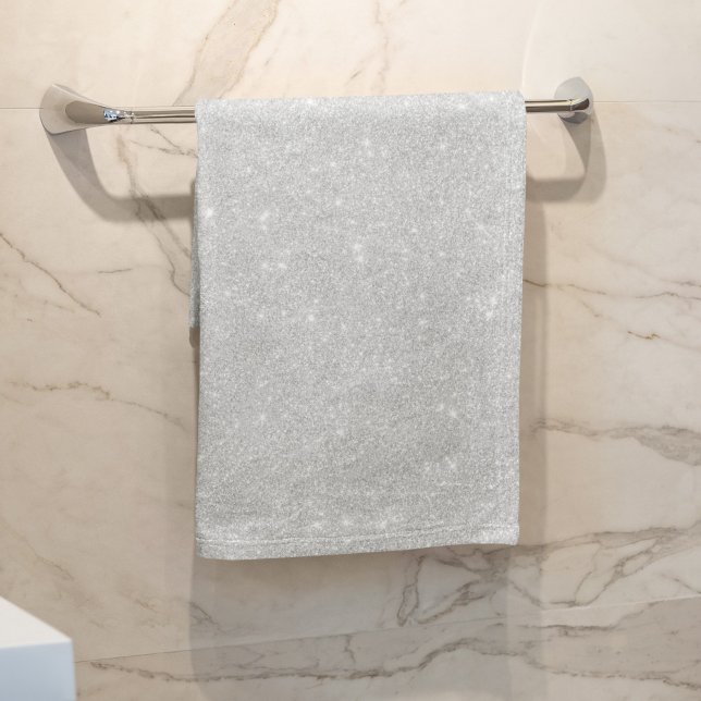 Silver Glitter Texture White Sparkling Shiny Bath Towel Set (Creator Uploaded)