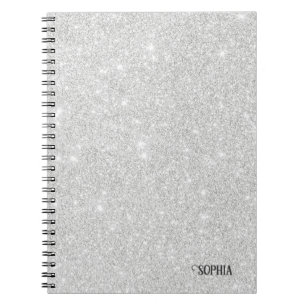 Silver Glitter Texture White Sparkling Shiny Notebook