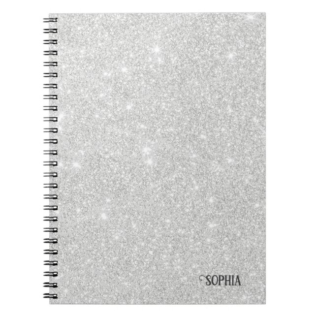 Silver Glitter Texture White Sparkling Shiny Notebook (Front)