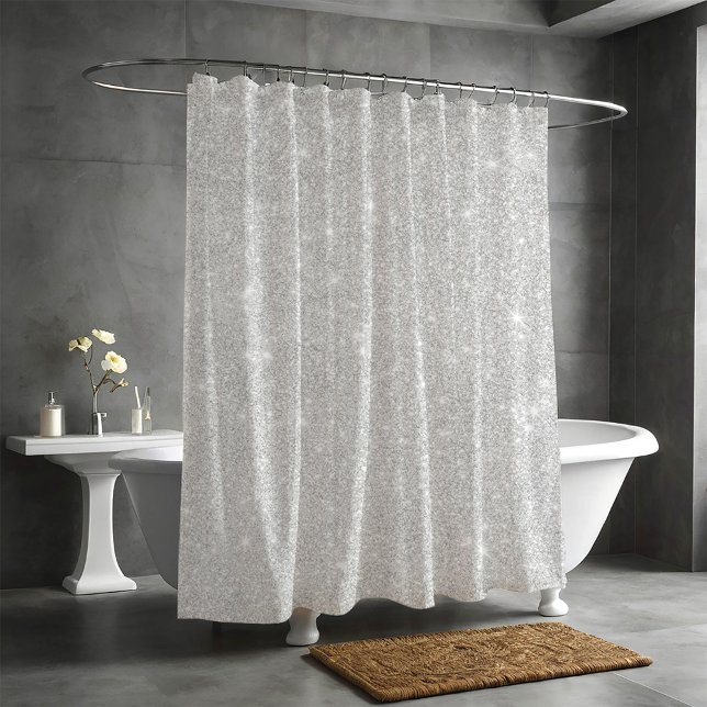 Silver Glitter Texture White Sparkling Shiny Shower Curtain (Creator Uploaded)