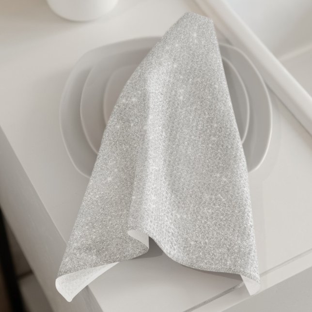 Silver Glitter Texture White Sparkling Shiny Tea Towel (Creator Uploaded)