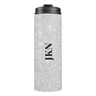 Silver Glitter Texture White Sparkling Shiny Thermal Tumbler