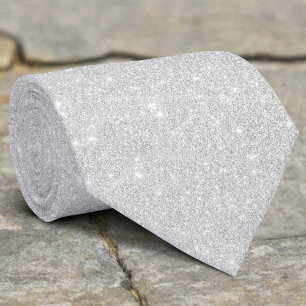 Silver Glitter Texture White Sparkling Shiny Tie