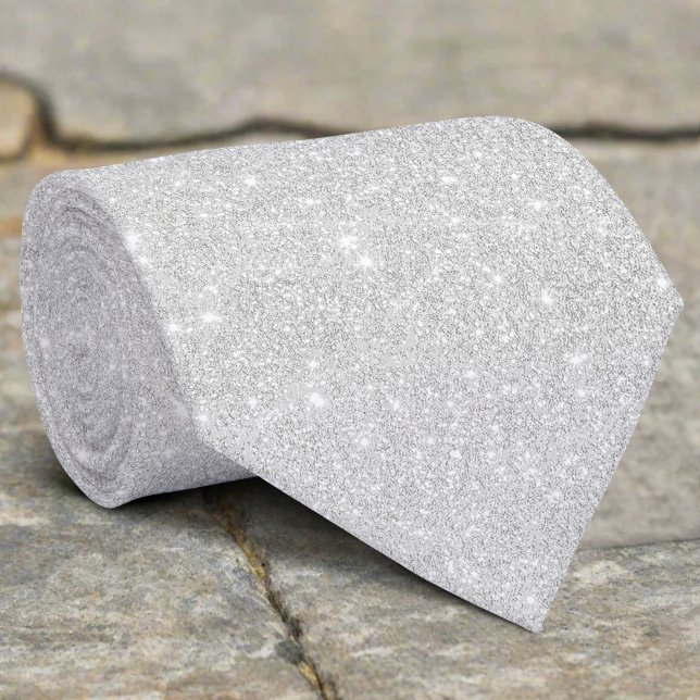 Silver Glitter Texture White Sparkling Shiny Tie (Creator Uploaded)