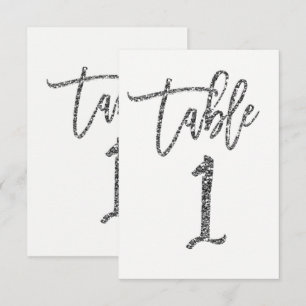 Silver Glitter Trendy Modern Script Table Number 1