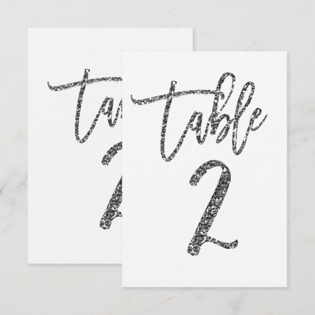 Silver Glitter Trendy Modern Script Table Number 2 (Front/Back)
