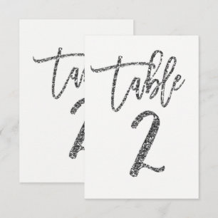 Silver Glitter Trendy Modern Script Table Number 2