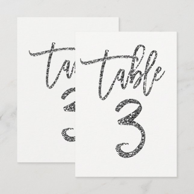 Silver Glitter Trendy Modern Script Table Number 3 (Front/Back)