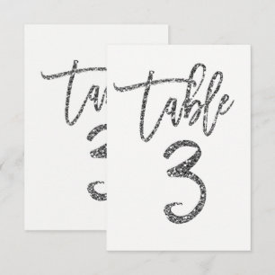 Silver Glitter Trendy Modern Script Table Number 3
