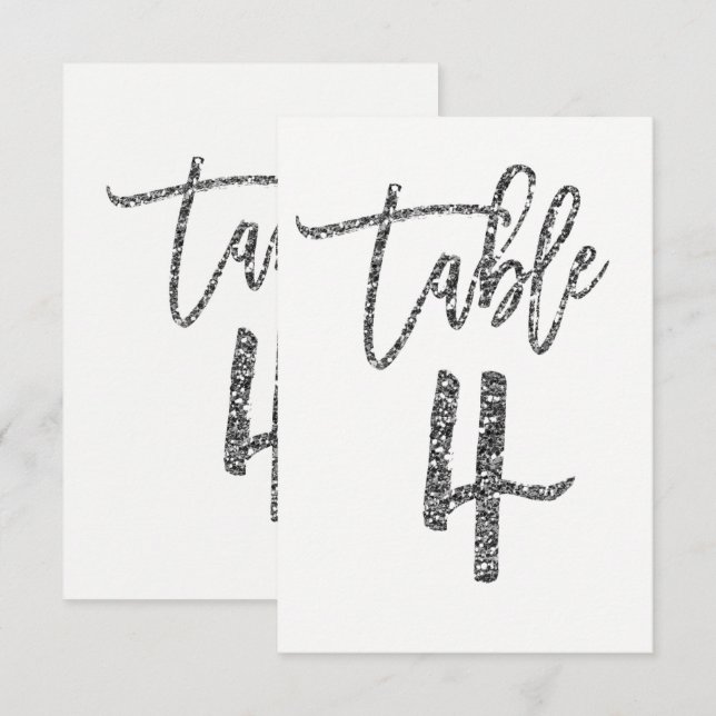 Silver Glitter Trendy Modern Script Table Number 4 (Front/Back)