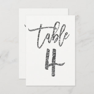 Silver Glitter Trendy Modern Script Table Number 4