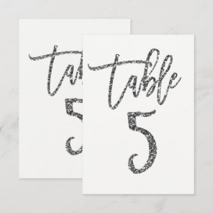 Silver Glitter Trendy Modern Script Table Number 5