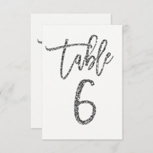 Silver Glitter Trendy Modern Script Table Number 6