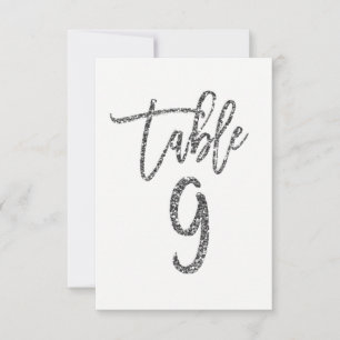 Silver Glitter Trendy Modern Script Table Number 9