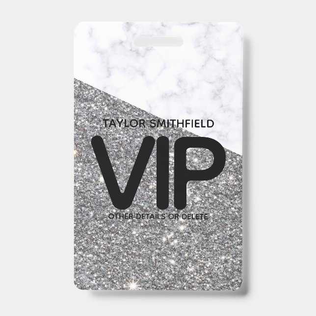 Silver Glitter trendy VIP lanyard badge custom ID Badge (Front)