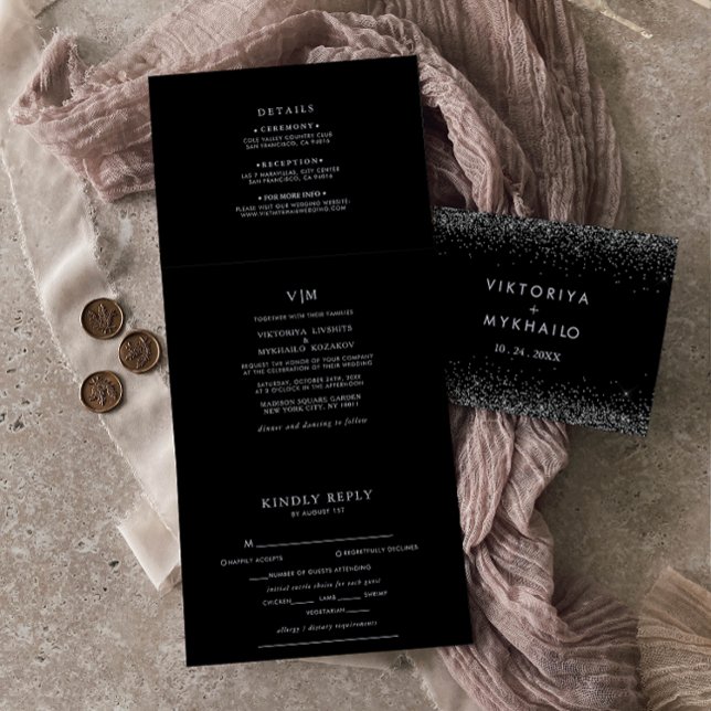 Silver Glitter Trifold Fold Wedding Invitation (Creator Uploaded)