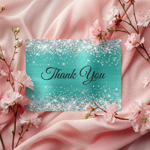Silver Glitter Turquoise 75th Birthday Thank You Postcard