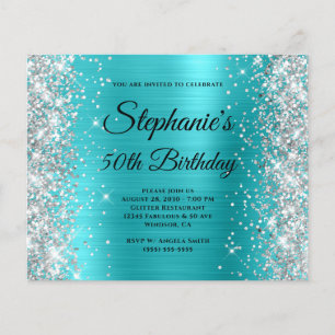 Silver Glitter Turquoise Blue Foil 50th Birthday Flyer