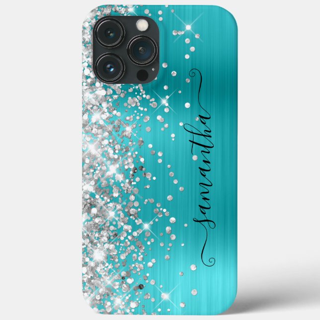 Silver Glitter Turquoise Blue Girly Signature Case-Mate iPhone Case (Back)