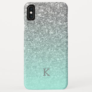 Silver glitter turquoise blue ombre monogram iPhone XS max case