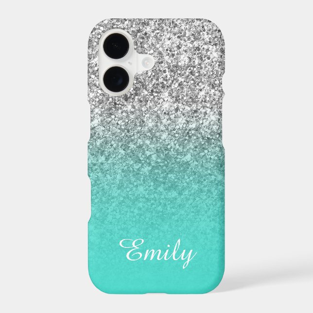 Silver Glitter Turquoise Ombre Personalised (Back)