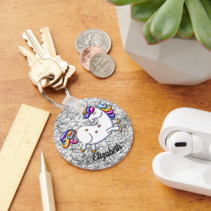 Silver Glitter Unicorn Key Ring