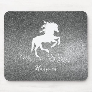Silver Glitter Unicorn Mouse Pad