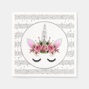 Silver Glitter Unicorn Princess Napkin