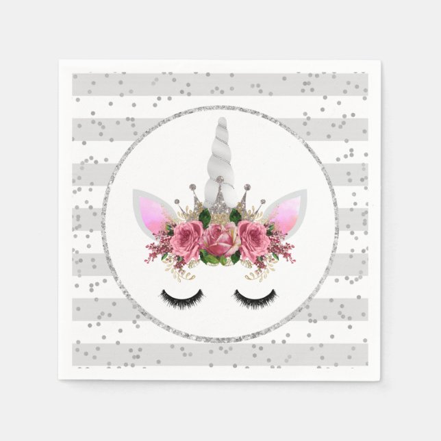 Silver Glitter Unicorn Princess Napkin (Front)
