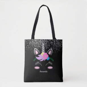 Silver Glitter Unicorn Tote Bag