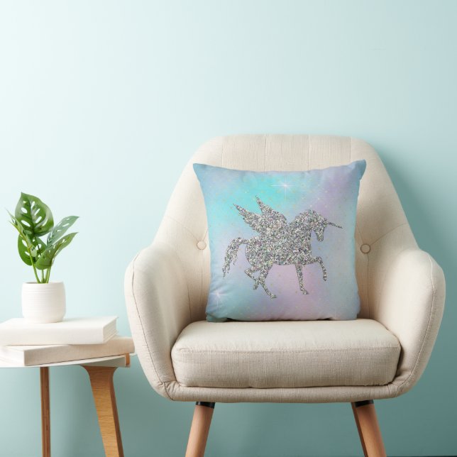 Silver Glitter Unicorns on Pastel Cushion (Chair)