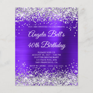 Silver Glitter Violet Indigo 40th Birthday Invite