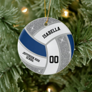 Silver Glitter Volleyball Custom Design Ceramic Ornament
