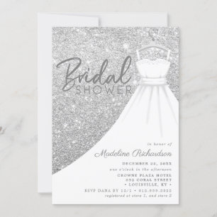 Silver Glitter Wedding Dress Chic Bridal Shower Invitation