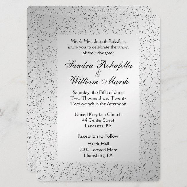 Silver Glitter Wedding Invitation (Front/Back)