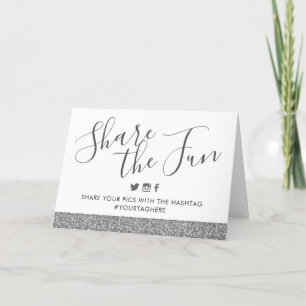 Silver Glitter Wedding Party Hashtag Sign Table Card