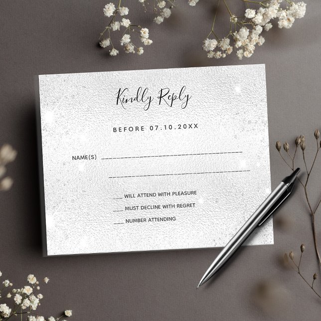 Silver glitter wedding RSVP card (Creator Uploaded)