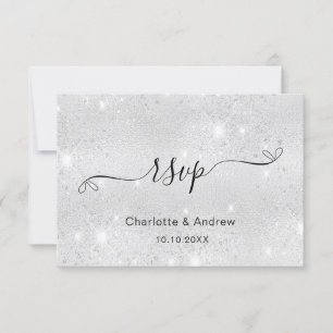 Silver glitter wedding website RSVP QR code Card