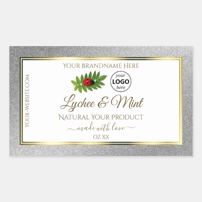 Silver Glitter White Product Labels Ladybug Logo (Front)