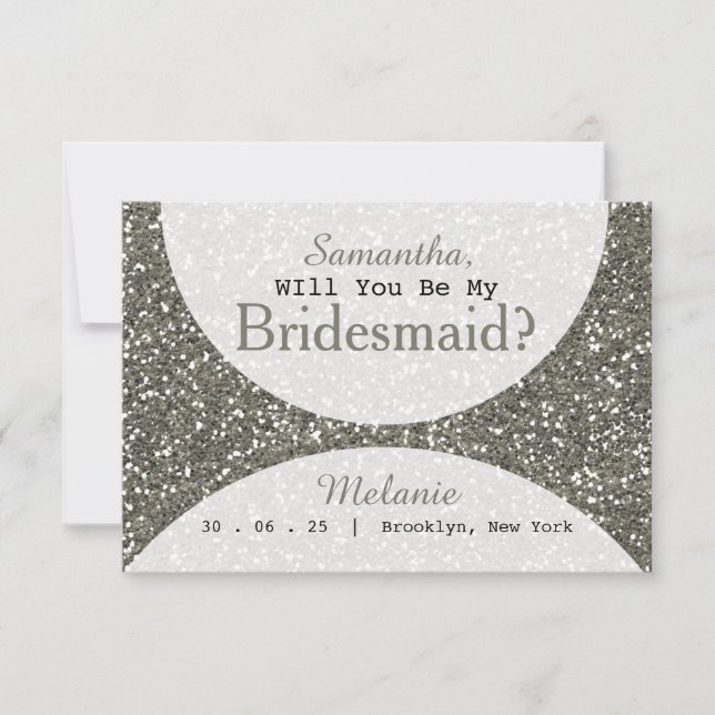 Silver Glitter Will You Be My Bridesmaid Invitation (Front)