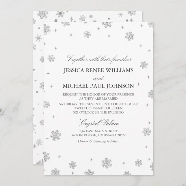 Silver Glitter Winter Wonderland Wedding Invitation (Front/Back)