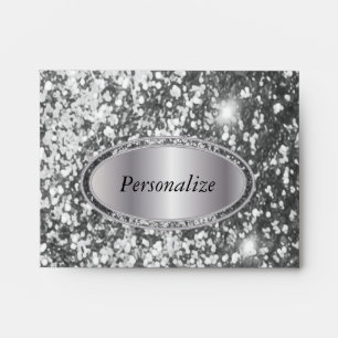 Silver Glitter with Silver Name Plate Envelopes