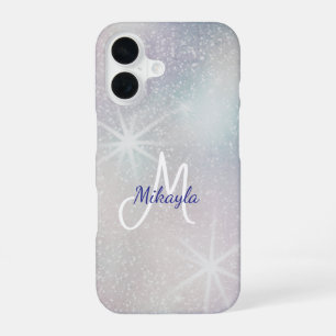 Silver Glitter with Stars iPhone 16 Case
