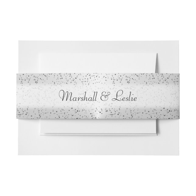 Silver Glitter with Text Invitation Belly Band (Front Example)