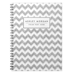 Silver Glitter Zigzag Stripes Chevron Pattern Notebook