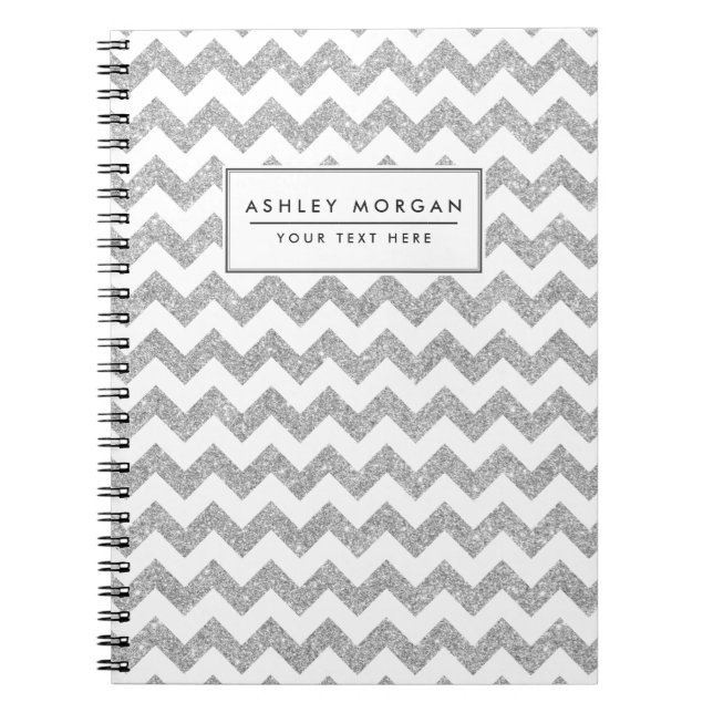 Silver Glitter Zigzag Stripes Chevron Pattern Notebook (Front)