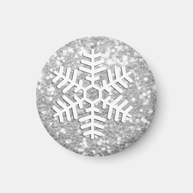 Silver Glittery Christmas Snowflake Magnet (Front)
